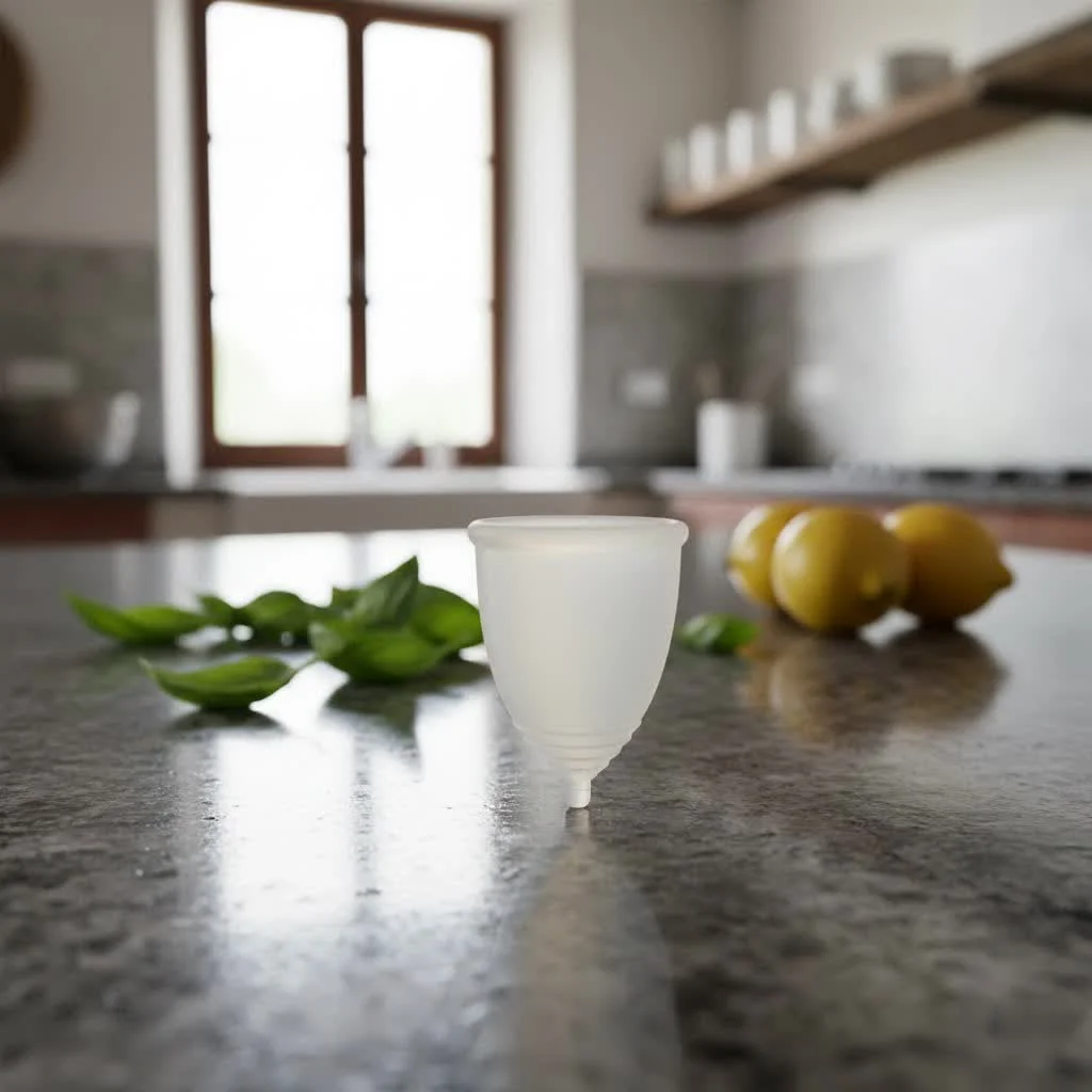 Menstrual cup with a slight discoloration