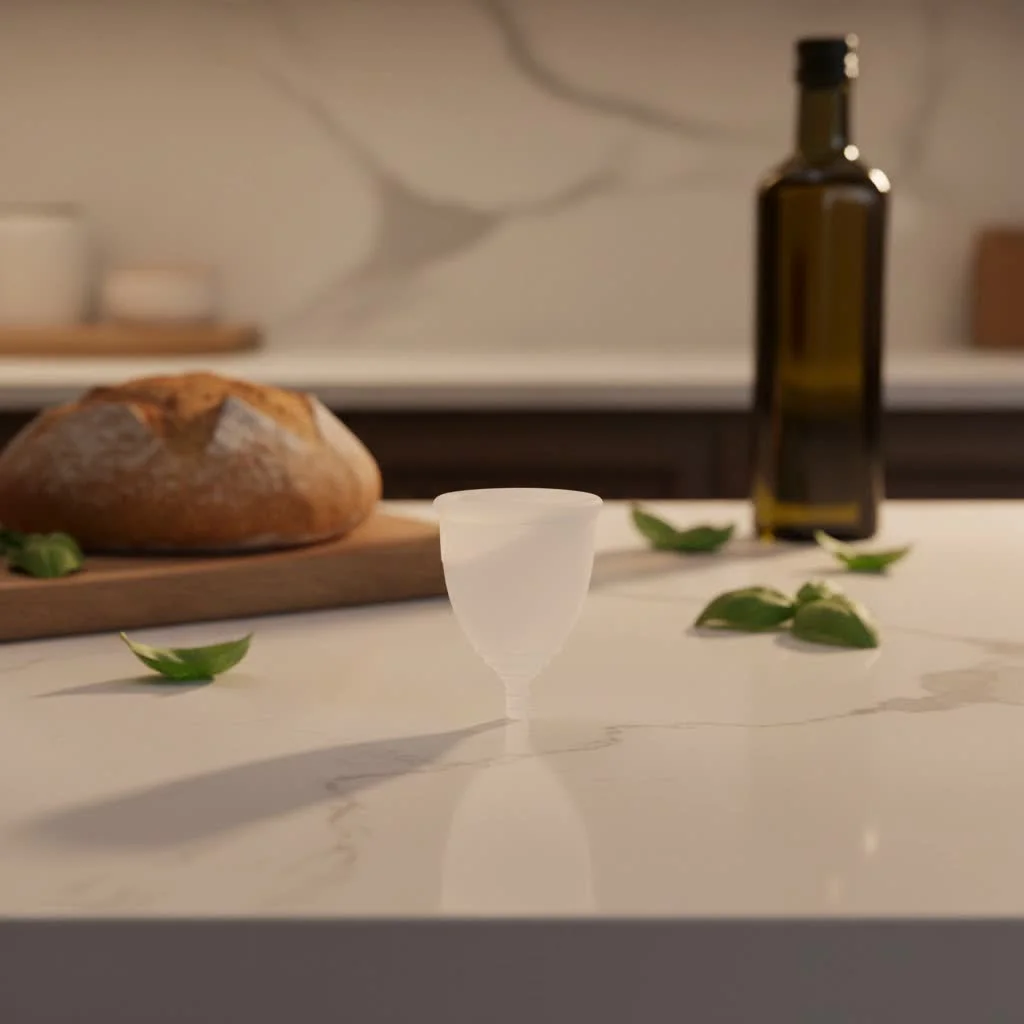 Woman holding an organic menstrual cup